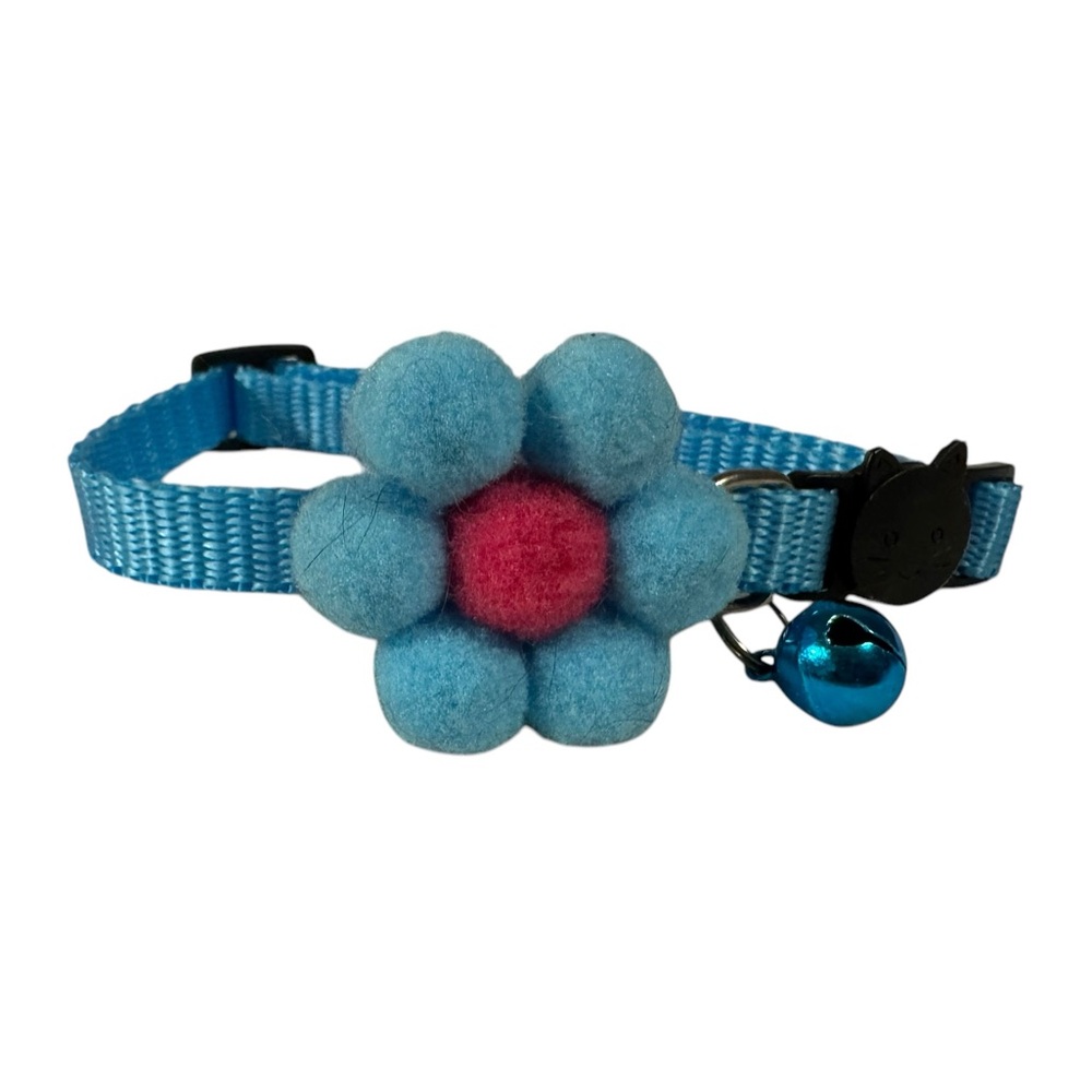 kitty cat blue & pink flower pet jingle bell 13” collar NWOT